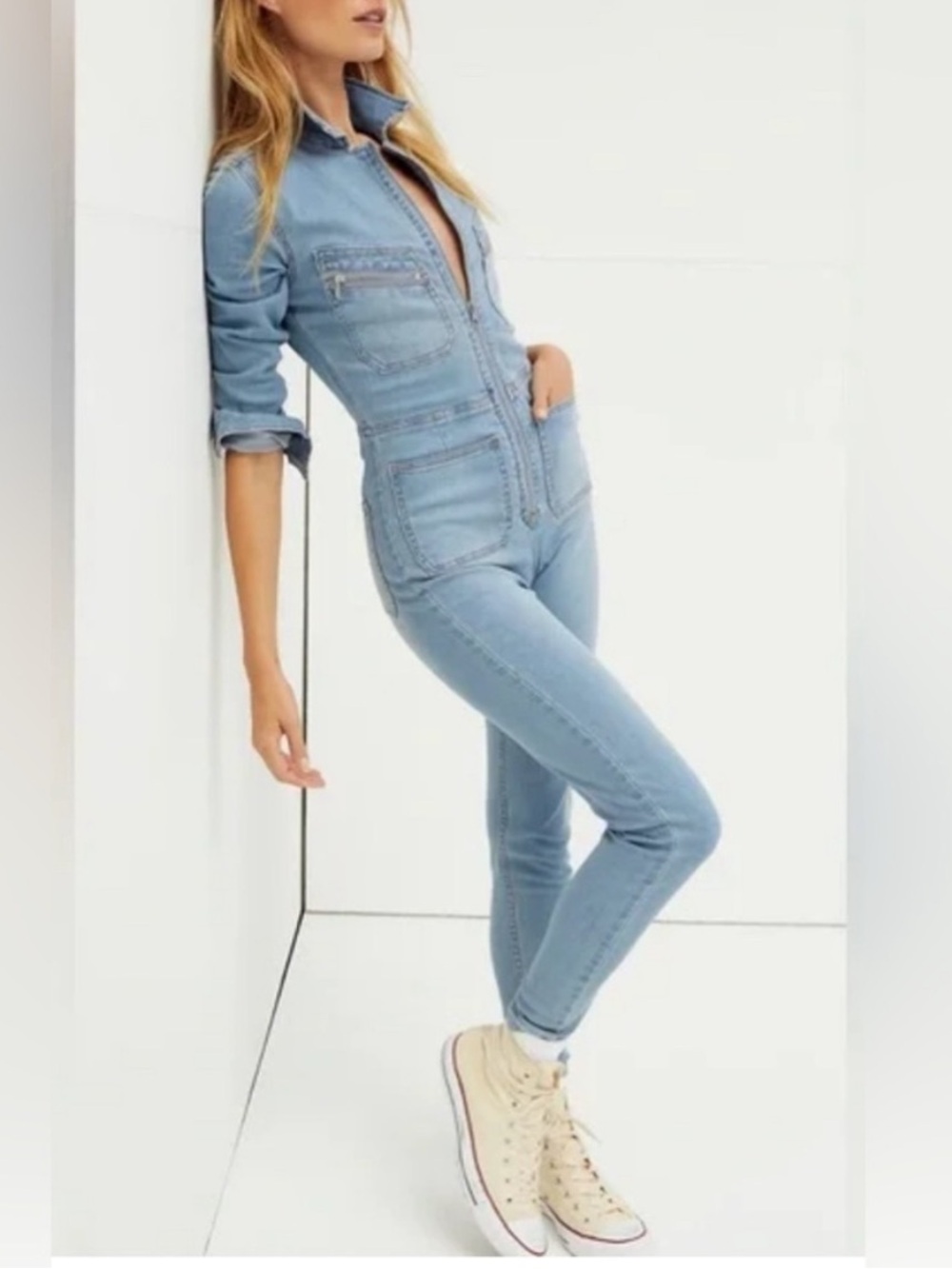Free People Lennox Jumpsuit - Light Wash Size XS